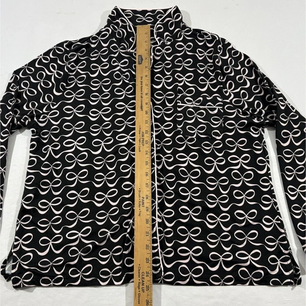 Kate Spade Black Pink Bows Soft Button Blouse Top Only Lounge Womens Shirt Sz XL